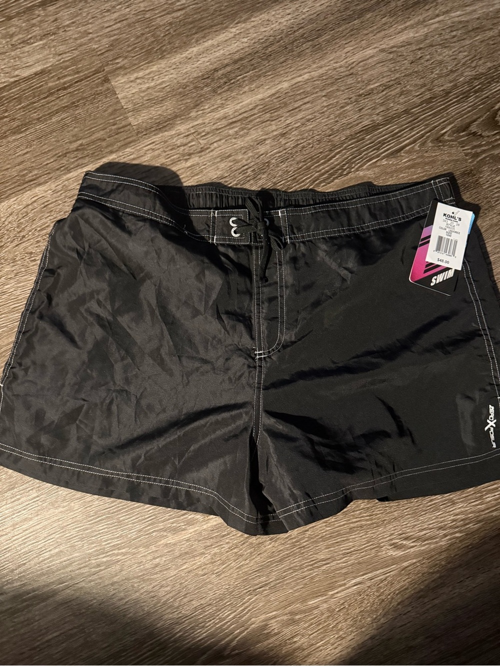 Kohl's Black Swim Shorts with White Contrast Stitching